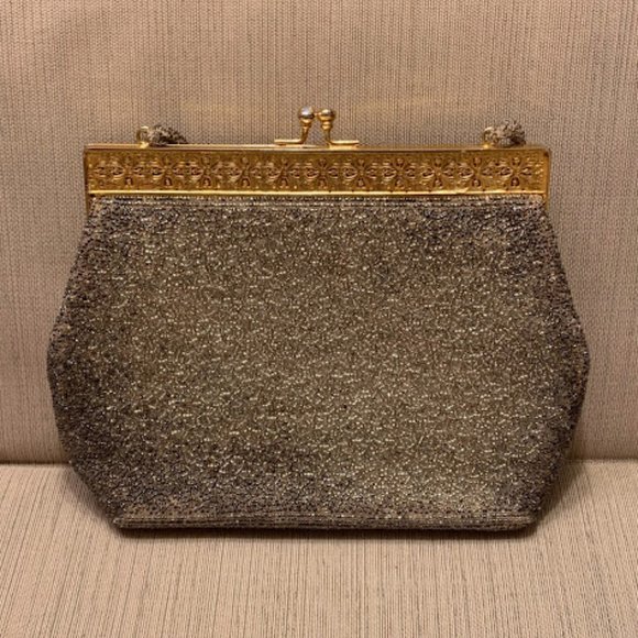 🤩 Vintage 50’s Embroidered French Glass & Steel Cut Beaded Handbag - Picture 2 of 10